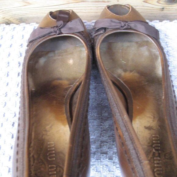 Miu Miu Brown Leather Wedge Shoes - Picture 7 of 11